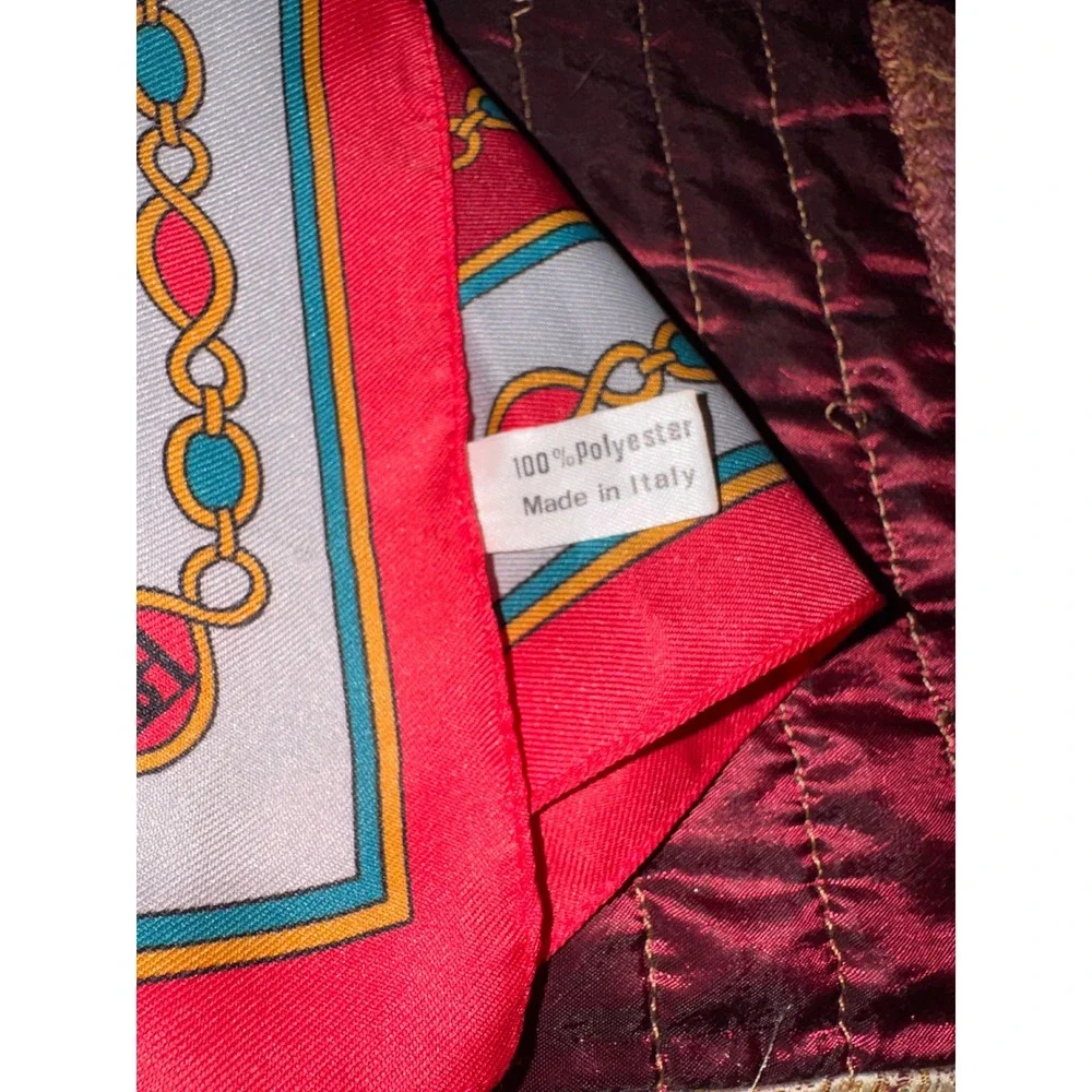 Borelli Italy Red Square Scarf Chain Link Equestrian Print Polyester Neckerchief